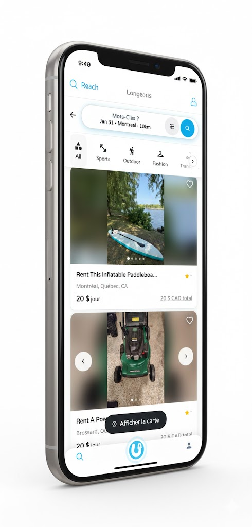UseIt App Interface showing map and items